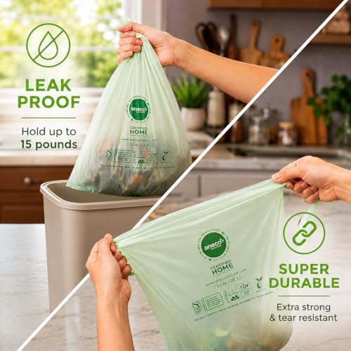 ANECO 100% Compostable Food Waste Bags 3 Gallon, 100 Count - Image 4