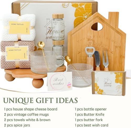Housewarming Gifts for New Homeowners,11 Pcs House Warming Gifts Set New Home 2025 with Bamboo Cheese Board Vintage Coffee Mugs, Closing Gift for Home Buyers New Apartment - Image 7