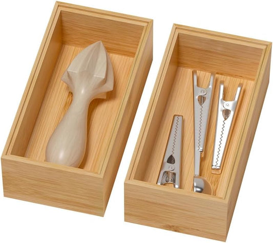 Lixple Bamboo Drawer Organizer, Small Silverware Organizer for Kitchen Drawer, Stackable Utensil Tray, 2 Pcs Flatware Organizer, Bamboo 6" x 3" x 2" (Outer), 5.3" x 2.3" x 1.77" (Inner) by Lixple