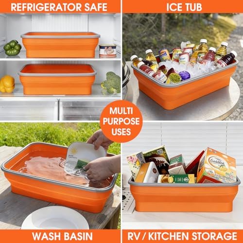 Silicone Collapsible Marinating Container with Lid for Meat, 2.64Gal/10L, Extra Large Collapsible BBQ Prep Tub, Transparent Locking Lid, XL Grill Prep Trays and Carry System, BBQ Must-Have, Orange - Image 7