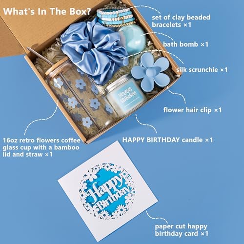 JTEWB Birthday Gifts For Women, Teen Girl, Her, Happy Birthday Gift Box For Girl, Women, Sister, Daughter, Friends, Cute Daisy Aesthetic Glass Cups Gift Set 7pcs - Image 2