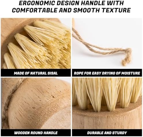 Bamboo Dish Brush 1-Pack - Natural Wood Dish Scrub Brush with Sisal Bristles for Cleaning Pots Pans and Sink - Eco-Friendly Kitchen Scrubber - Image 3