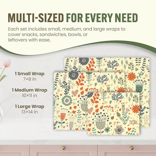 Beeswax Wraps for Food - Reusable & Moldable Bees Wax Covers for Bowls, Fruits, Cheese - Natural Food Storage Alternative to Aluminum Foil & Plastic Wrapping - Small, Medium, Large - 3-Pack - Image 5