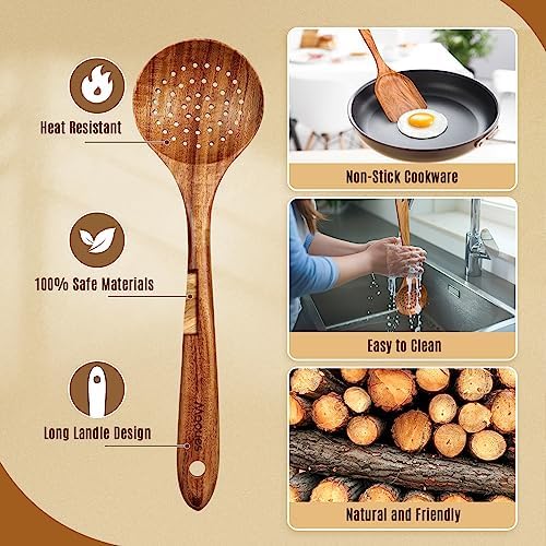 Mooues Wooden Kitchen Utensil Set, 12 Piece Natural Teak with Spoon Rest - Image 2