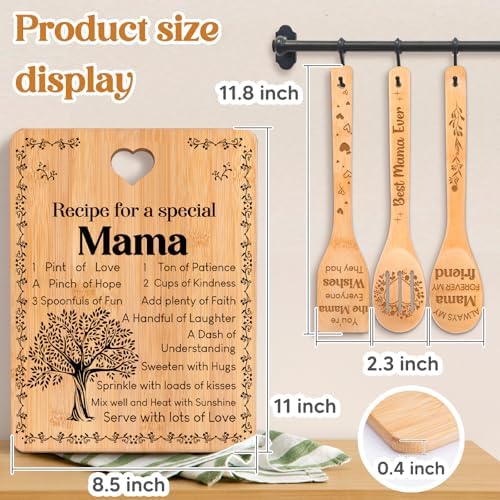 Mama Gifts - "Recipe for a Special Mama" Mama Gifts for Women Cutting Board Set, Bamboo-Made Engraved Utensil Set Gifts for Mama Cutting Board, Mothers Day Gifts for Mama. - Image 3