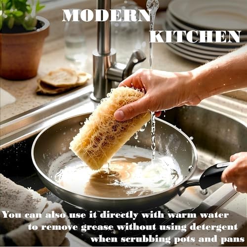 Natural Loofah, Dish Sponge Brush Kitchen Gadgets Plant Fibers for Home and Kitchen Cleaning Supplies Exfoliating Body Scrubber Face Washcloth Loofah for Women Men - Image 3