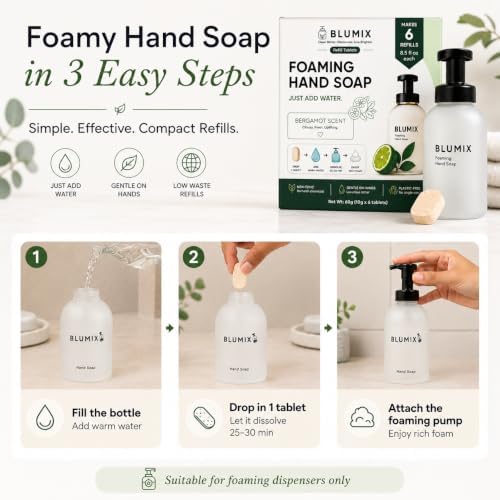 Foaming Hand Soap Refill Tablets, Concentrated Hand Soap Tablets, Just Add Warm Water, For Reusable Foaming Soap Dispensers (6 Count, Bergamot, Refill Only) - Image 2