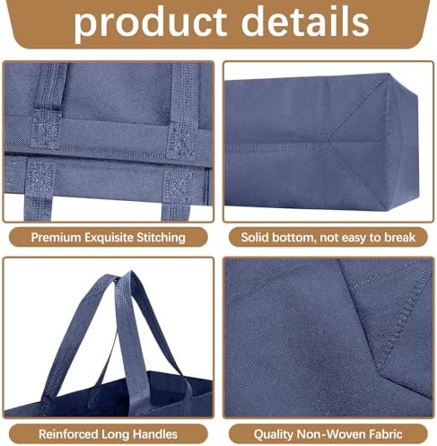 Reusable Grocery Bags 12.6 * 6.3 * 11.8 in - Non Woven Totes Bag with Reinforced Handles, Shopping Bags Bulk - Image 3