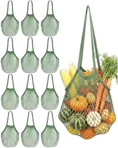 Eccliy 12Pcs Reusable Cotton Mesh Grocery Bag with Handle, Green, 10 in by Eccliy