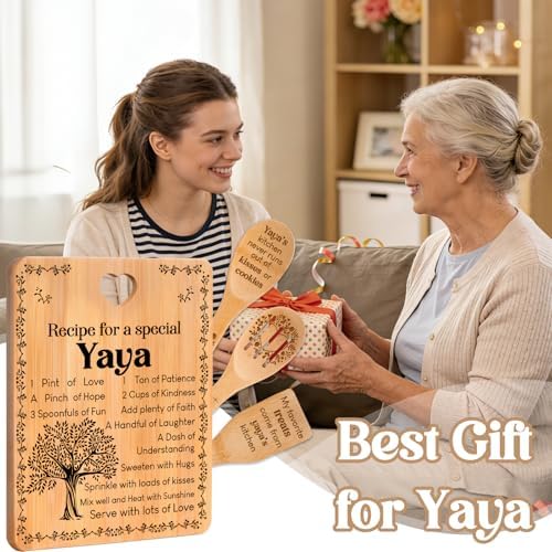 Yaya Gifts - "Recipe for a Special Yaya" Yaya Gifts for Grandma Cutting Board Set, Bamboo-Made Engraved Utensil Set Gifts for Yaya Cutting Board, Mothers Day Gifts for Yaya - Image 4
