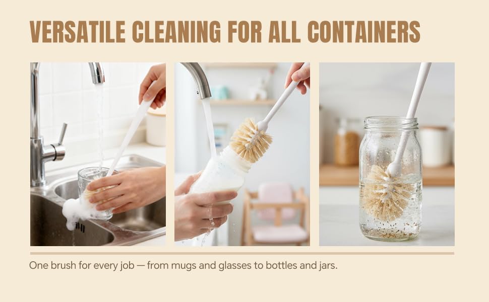 Bottle Brush Cleaner,Long Plastic Handle,Soft Bristle&Non-Scratch,Cleans and Scrubs Hard to Reach Coffee Cups,Mason,Thermos,Glass Bottle,Beer Bottles,Wine Bottles,Baby Bottle,Mugs - Image 3