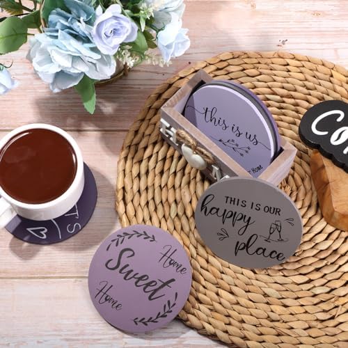 Queekay House Warming Gifts New Home Farmhouse Coasters Set of 6, Purple - Image 5