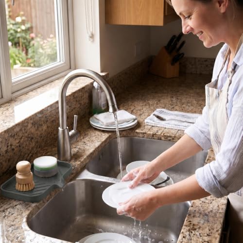 MicoYang Silicone Soap Dish with Drain Spout — Self-Draining Sink Organizer Tray for Bathroom & Kitchen, Sponges, Dispensers & Soap Holder, Non-Slip & Dishwasher Safe, Grey (Medium, 9.6"×5.3") - Image 6