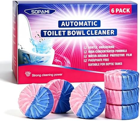 SOPAMI Automatic Toilet Bowl Cleaner Tablets Drop-In Tank Cleaner for Bathroom 6pcs Prevent Stains & Deodorize, Long-Lasting Cleaning Tabs, Easy-Use Freshener for Bowl & Tank by Sopami