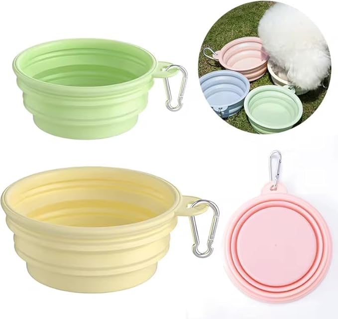 Collapsible Dog Bowl, Portable Silicone Pet Bowl with Clip for Travel, Hiking, and Outdoor Use (Green) (Green)