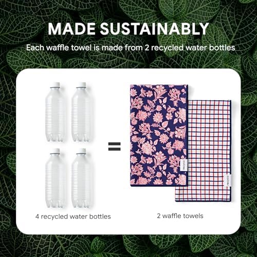 RECYCO Waffle Kitchen Towel Set of 2 - Quick Dry Microfiber Sustainable Dish Towels - Ultra Absorbent Reusable Cleaning Tea Towels - Lightweight Hand Towels,16”x 28”, Americana Bloom - Image 6