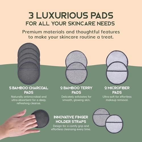GREENZLA Reusable Makeup Remover Pads | 12 Pack | Bamboo Charcoal - Image 3