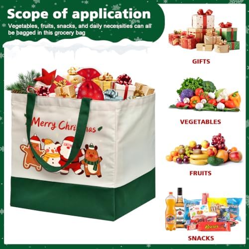 Christmas Canvas Tote Bags with Handles, Large Merry Christmas Shopping Bag - Image 4
