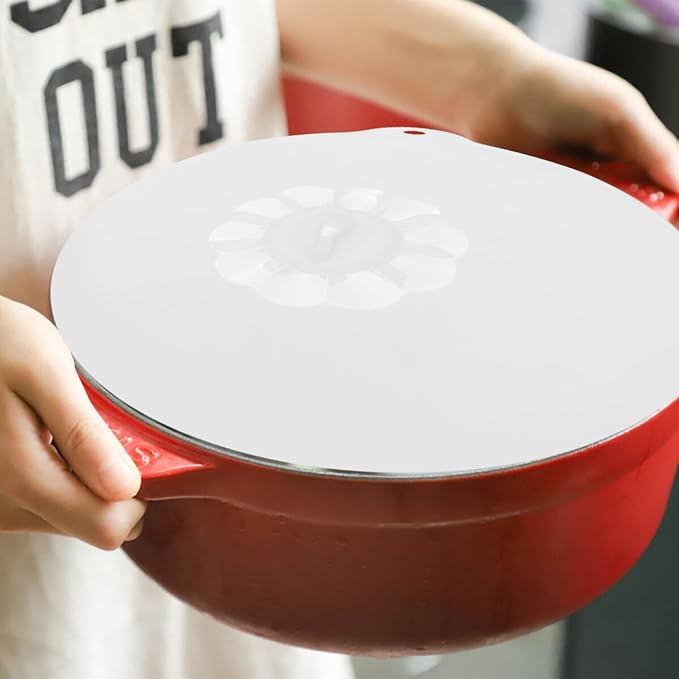 VALICLUD Food Grade Silicone Pan Lid Extra Large Round Suction Sealing Cover for Bowls and Plates Microwave Dishwasher Safe White Semi-transparent
