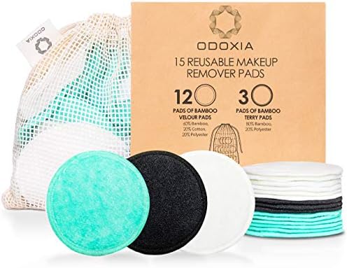 Reusable Makeup Remover Pads | Eco Friendly & Zero Waste Cotton Rounds | Beauty Products | 15 Natural & Organic Face Pads with Laundry Bag | Soft for All Skin Types | Bamboo Wipes for Facial Cleansing by Odoxia