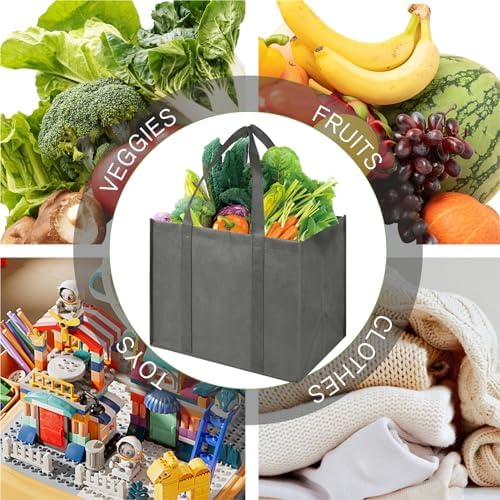 LadyRosian Reusable Grocery Bags Extra Large Foldable Shopping Bags 10 Pack Heavy Duty Kitchen Tote Bags with Handle Can Hold 45+lbs, Stands Upright, Foldable & Washable (Grey) - Image 5