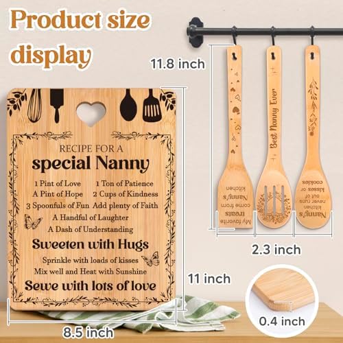 Gifts for Nanny - "Recipe for a Special Nanny" Nanny Gifts Cutting Board Set, Bamboo-Made Engraved Utensil Set Nanny Gifts for Grandma, Mothers Day Gifts for Nanny - Image 4