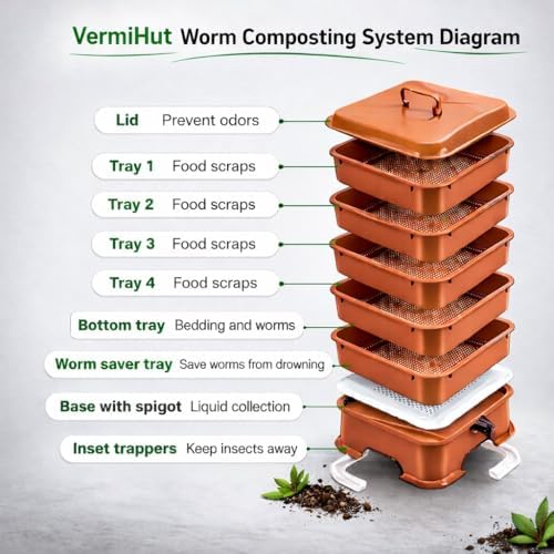 Original Vermihut ® Plus 5 – Tray Worm Composter -Sustainable Design for Both Indoor & Outdoor, Worm Compost Bin for Vermicomposting Starter, Recycling Food Wastes to Save Our Planet-Terracotta - Image 3