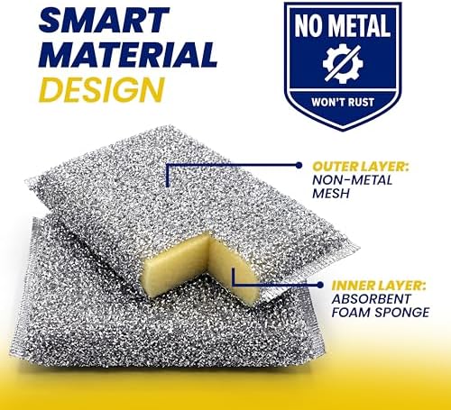 SCRUBIT Scrub Sponges for Kitchen, Non-Scratch Dish Sponges, Heavy Duty Steel Wool Scrubber Sponges Kitchen & Dishes Scrubbers (2) - Image 6