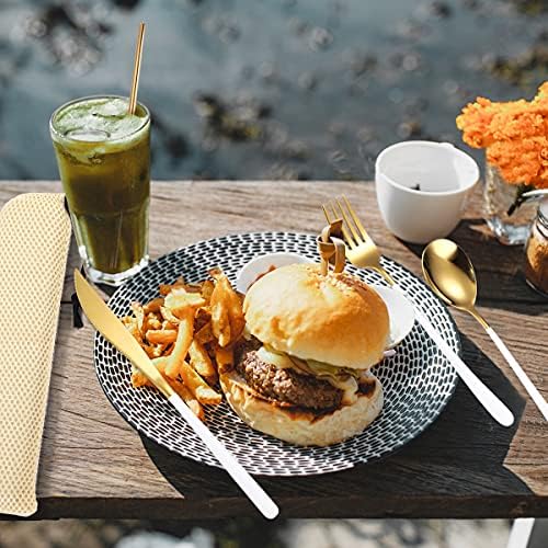 AARAINBOW 6 Pieces 18/8 Stainless Steel Flatware Set Portable Reusable Cutlery Set Travel Utensils Set Including Chopsticks Knife Fork Spoon Straws Cleaning Brush Dishwasher Safe (White golden) - Image 6