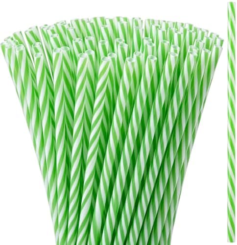 Honeydak 50 Pcs Reusable Plastic Straws Bulk,Green and Whote Stripe by Honeydak