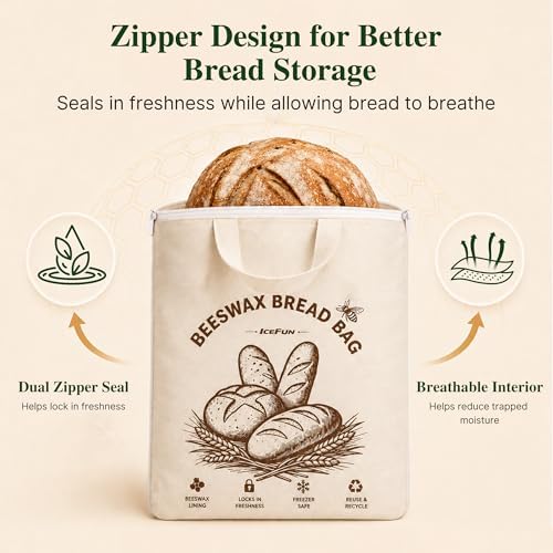 ICEFUN Wide-Opening U-Zipper Beeswax Bread Bag 2 Pack - Image 3