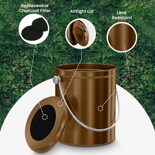 Utopia Kitchen Countertop Compost Bin 1.3 Gallon, Stainless Steel, Bronze - Image 5