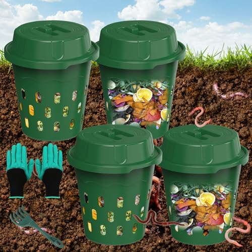 4-Pack Inground Worm Compost Bin, Worm Composter for Beginners,8L by TOPXIAN