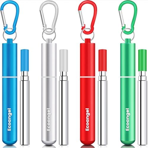 Ecoangel Cruise Ship Essentials, Reusable Metal Straws (4 Pack) by ECOANGEL
