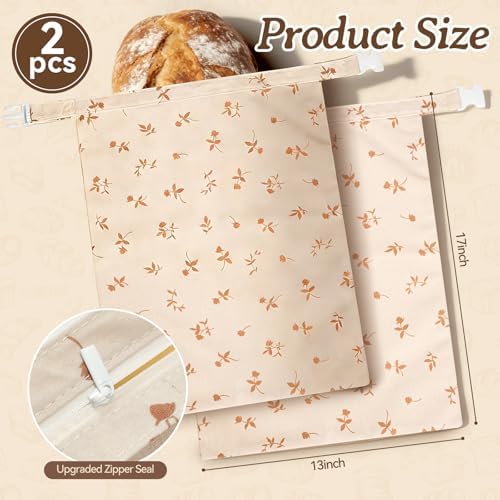 2 Pcs Beeswax Sourdough Bread Bags for Homemade Bread, XL 17x13 Inches - Image 2