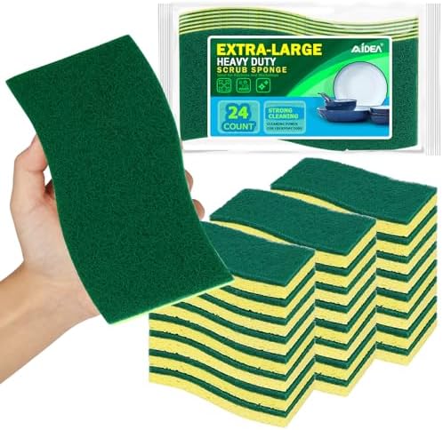 AIDEA XL Scrub Sponges Kitchen 24Count, Heavy Duty Sponges for Dishes by AIDEAHOME
