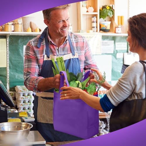 Reginary 50 Pcs Reusable Tote Bags Shopping Bags Non Woven, Purple - Image 3