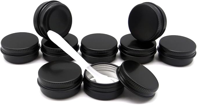 10ml Aluminum Tin Jar, 1/3 oz Makeup Containers, 10g Aluminum Screw up Lid Small Round Container Bottle for Cosmetics, Lip Balm, Cream, Toner, Eyeshadow, Candle Tea Beads, 24 Pack Black Tins