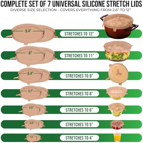 Reusable Silicone Stretch Lids for Food Storage in Fridge - Elastic Heat-Resistant Bowl Covers, Cups, Cans, Jars - Universal Food Grade Lid for Round and Rectangle Containers -7 Pack - Peach Glow - Image 2