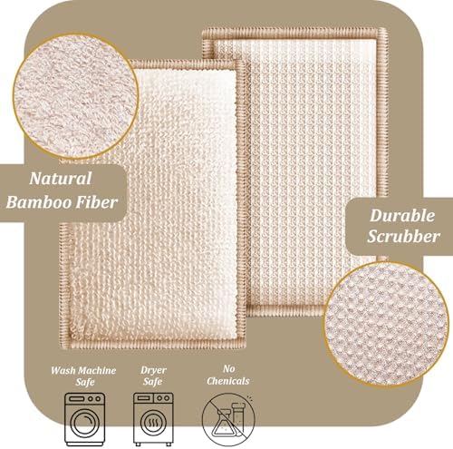 Bamboo Dish Sponge Natural Kitchen Scrub Sponges-Beige,6 Pack - Image 3