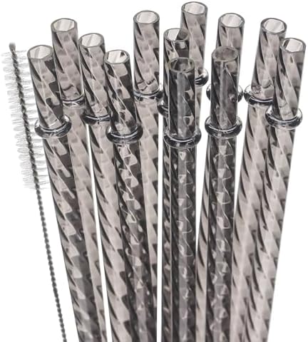 Dakoufish 12 Inch Reusable Clear Plastic Swirl Drinking Straws for 30 oz & 40 oz Jars/Tumblers,Set of 12 Pcs Replacement Crystal Black Straws with Cleaning Brush (12inch,black) by Dakoufish
