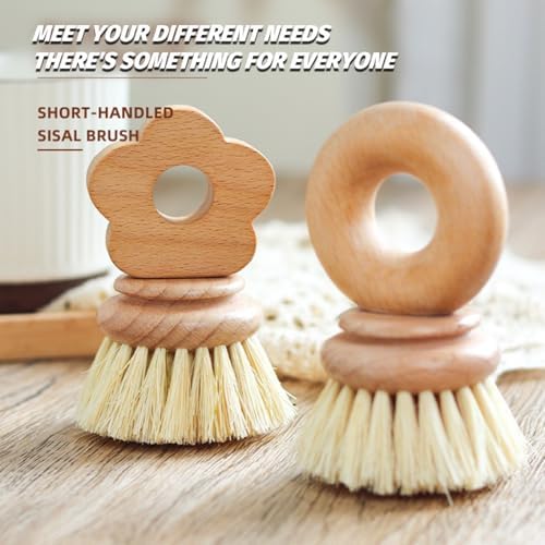 Kitchen Natural Beechwood Dish Brush with Handle Sisal Bristle Fruit Vegetable Scrubber Small Wooden Brush Designed for Cleaning Pot, Pan, Plate, Bowl and Utensil (Flower Shaped) - Image 5