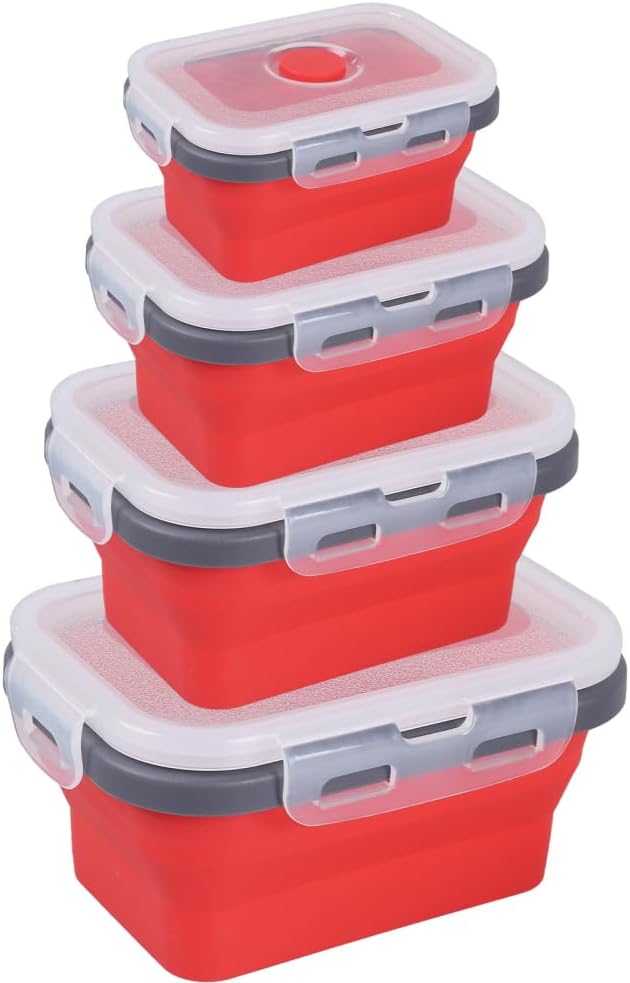 MiOYOOW Collapsible Camping Bowls with Lids, 4PCS Silicone Food Storage Containers, Heat Resistant Foldable Lunch Boxes for Camping Hiking Picnic BBQ Outdoor Cooking