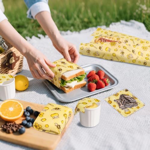 Reusable Beeswax Food Wraps, 9 Pack - Assorted Sizes (XS,S, M, L) | Organic Cotton, Eco Friendly, Plastic Free | Honeycomb Design - Image 6