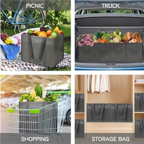 LadyRosian Reusable Grocery Bags Extra Large Foldable Shopping Bags 10 Pack Heavy Duty Kitchen Tote Bags with Handle Can Hold 45+lbs, Stands Upright, Foldable & Washable (Grey) - Image 6