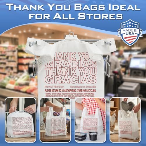 Fuxury Plastic Thank You (Gracias) Shopping Bags with Handles 1000 Count - Image 5