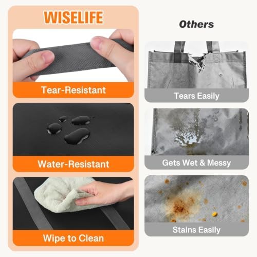 WISELIFE Reusable Grocery Bags, Foldable, Lasting Use, 35L, 4 Pack, Black - Image 2