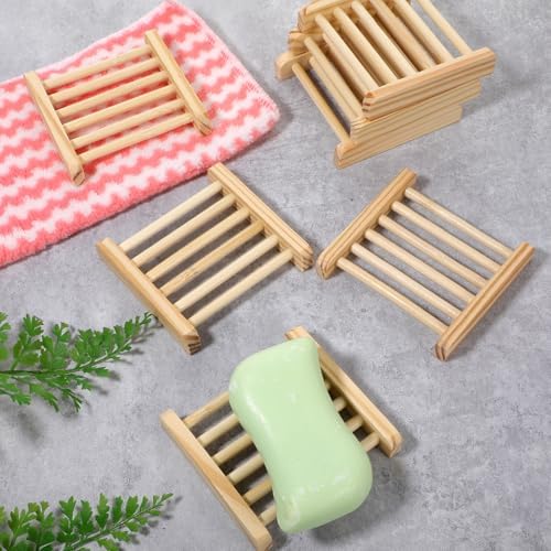 Natural Bamboo Wood Soap Dish with Drainage Tray - Bulk 50 Pcs Wooden Soap Holder for Bathroom, Kitchen Sink, Bar Soaps & Sponges - Rustic Home Decor Organizer, 3.3 x 3.3 x 0.67 Inch - Image 5