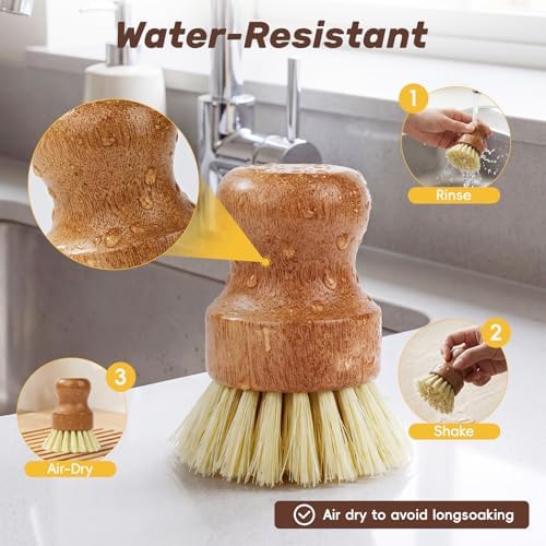 DEBETOOL 3-Pack Wooden Dish Brush, Natural Sisal Bristle Scrubber - Image 3