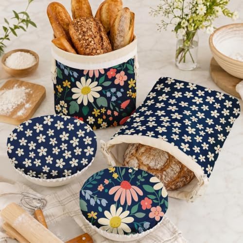 Britimes Reusable Bread Bags Set, Beeswax, XL, Zero Waste, Daisy Retro - Image 2